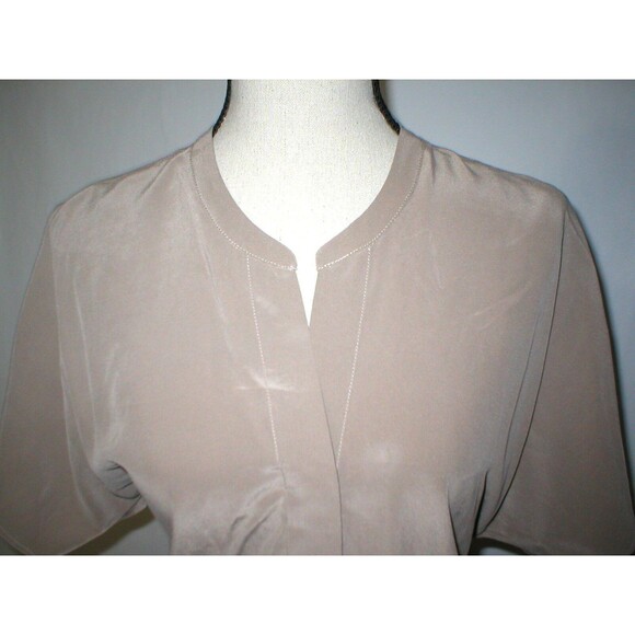 New Ecru NWT $174 Dark Tan Beige Womens Top Blouse S Silk Light Brown SS Small - Picture 2 of 9